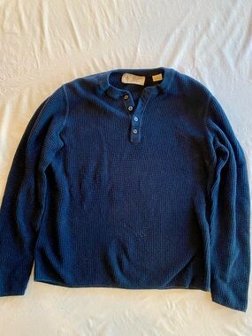 Original Penguin Navy Waffle Knit Henley Crewneck Sweater